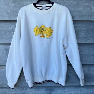 Vtg Looney Tunes Warner Bro Crewneck Sweatshirt Tweety Bird Patch1996 XL Unisex